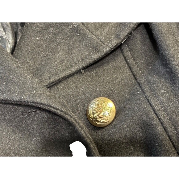Guess Pea Coat Women's Sz M Black Wool Shell Lined Jacket W/ Belt & Gold Buttons - Picture 4 of 5